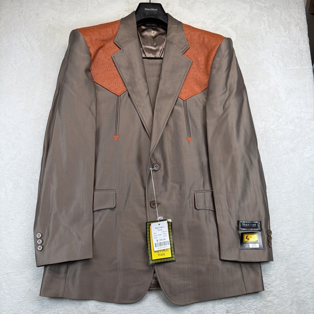 Vintage Western Suit Mens 40R 34 Brown Cowboy Rodeo Stage Rockabilly Nashville
